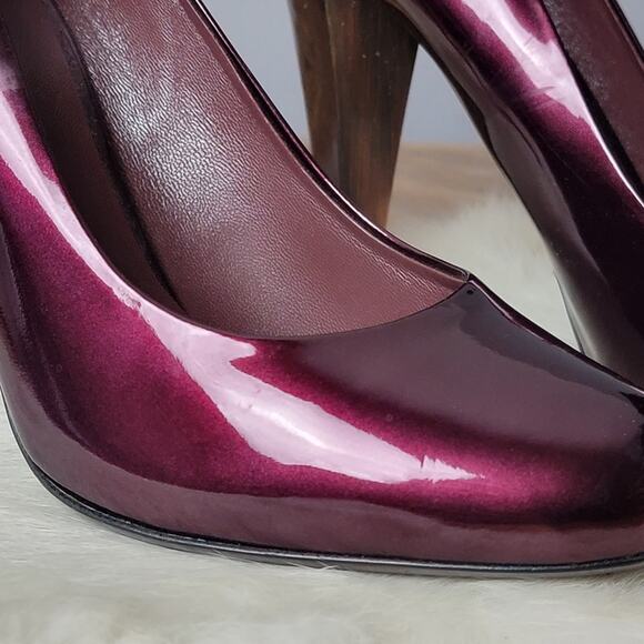 Miu Miu Plum Patent Wood Heel Pumps, Sz EU 38 / US 8 - Picture 4 of 16